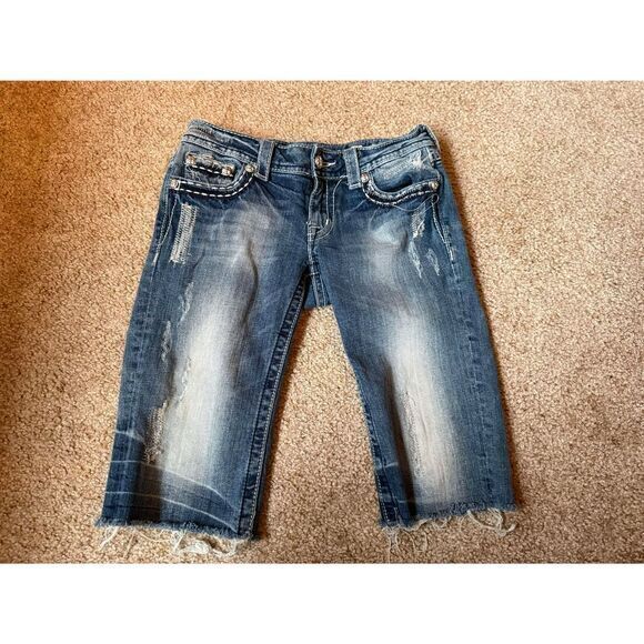Miss Me Distressed Bermuda carpis shorts with Embellished Pockets - Cutoff Style - Picture 1 of 4
